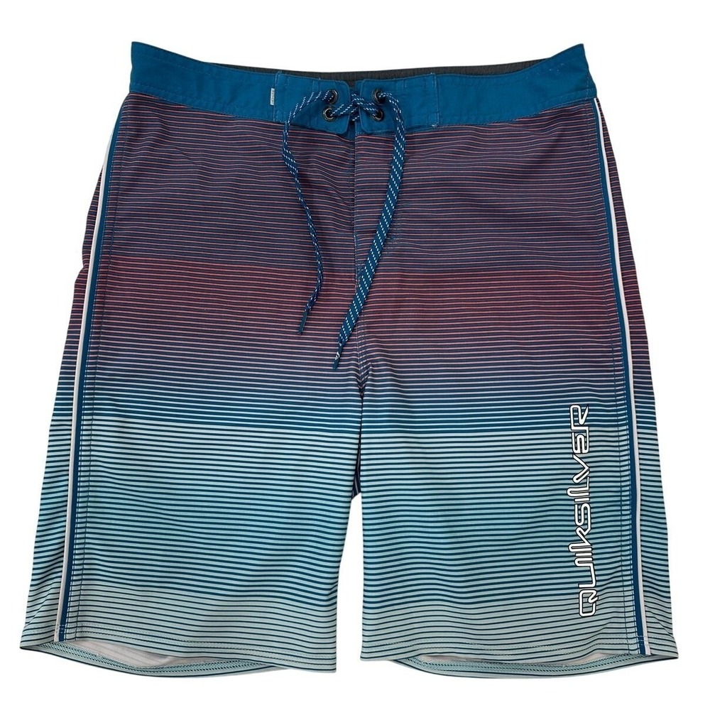 Quiksilver‎ Surfsilk Board Shorts Sz 29 Vibrant Pattern Blue Surfing Beach Retro